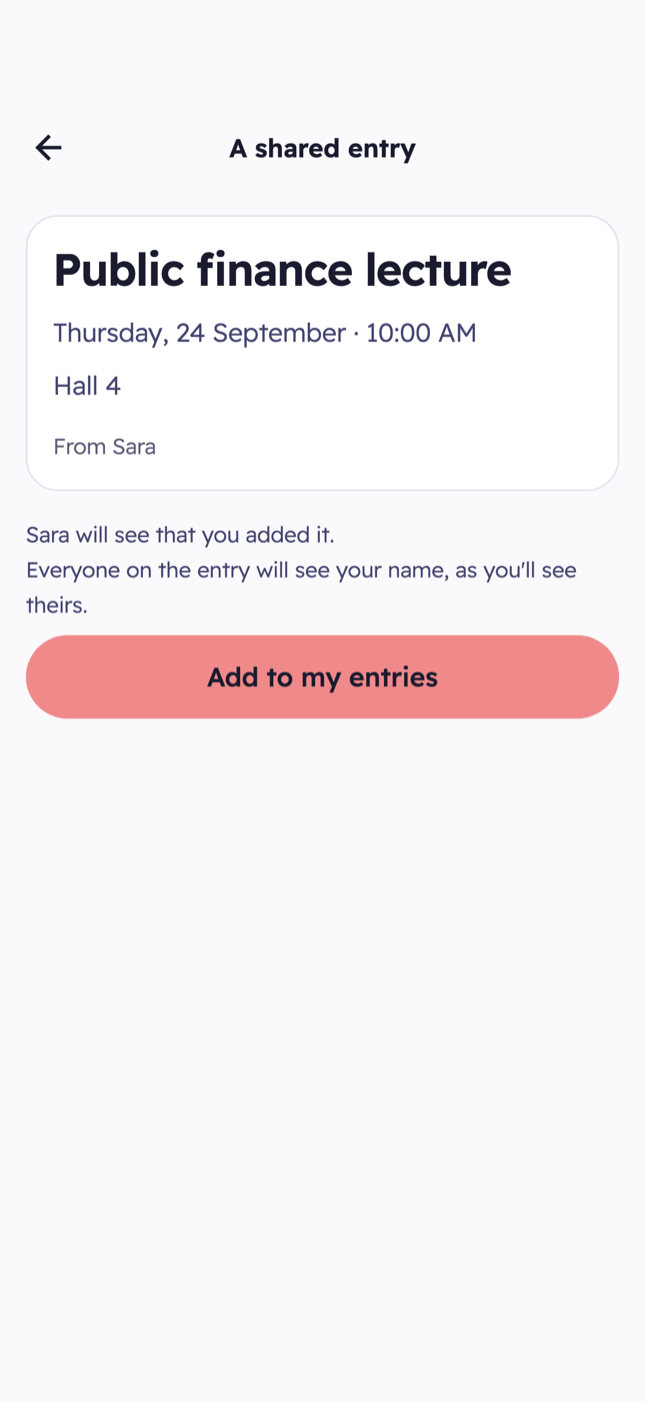 Screenshot of the Sharing screen in Mawed